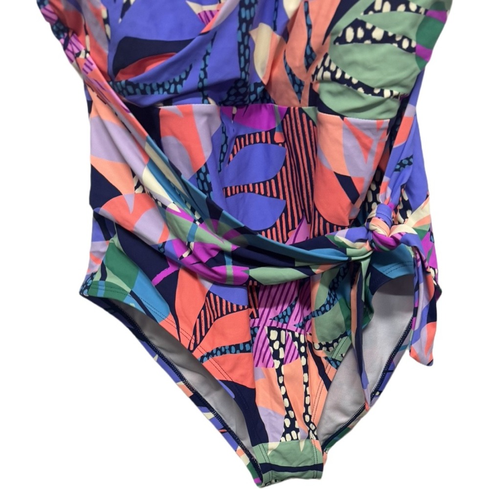 Freshwater One Piece Swimsuit Large Colorful Tropical Tie Waist Beach Vacation - Picture 6 of 10